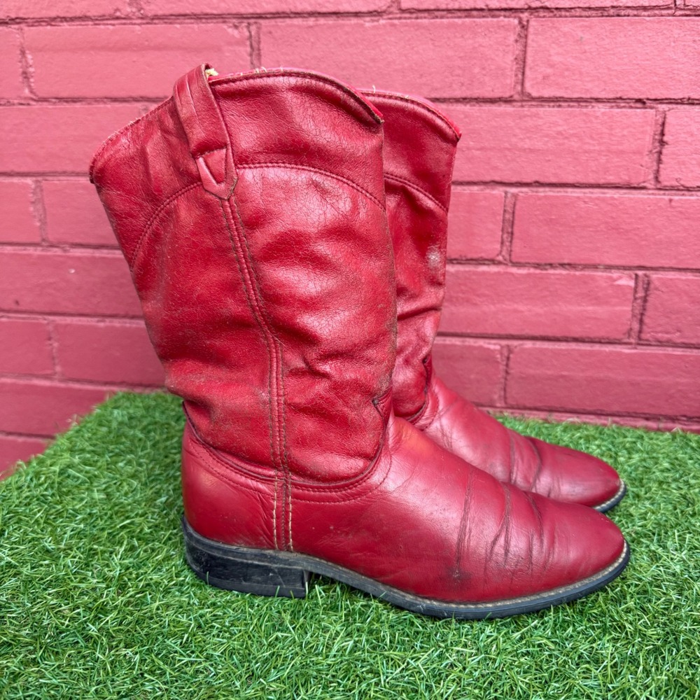 Vintage Acme Red Leather Cowboy Boots‎ Western Style Womens Size 7 M Made in USA - Picture 3 of 10